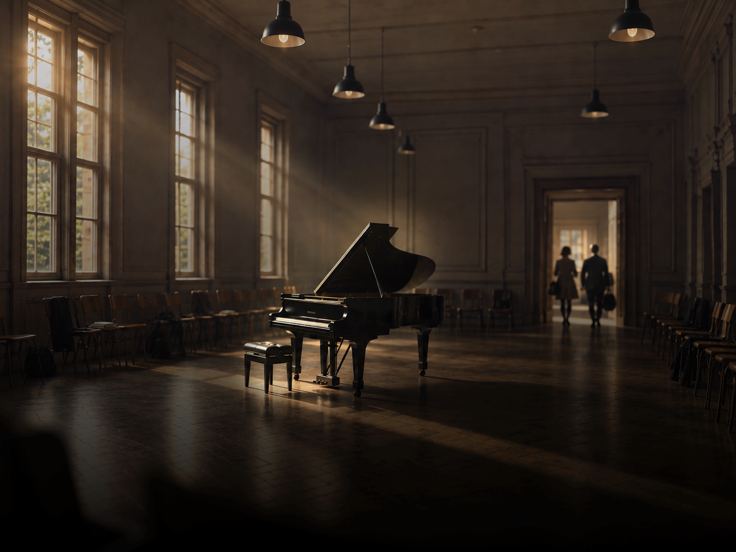 Ein Flügel im lichtdurchfluteten Raum